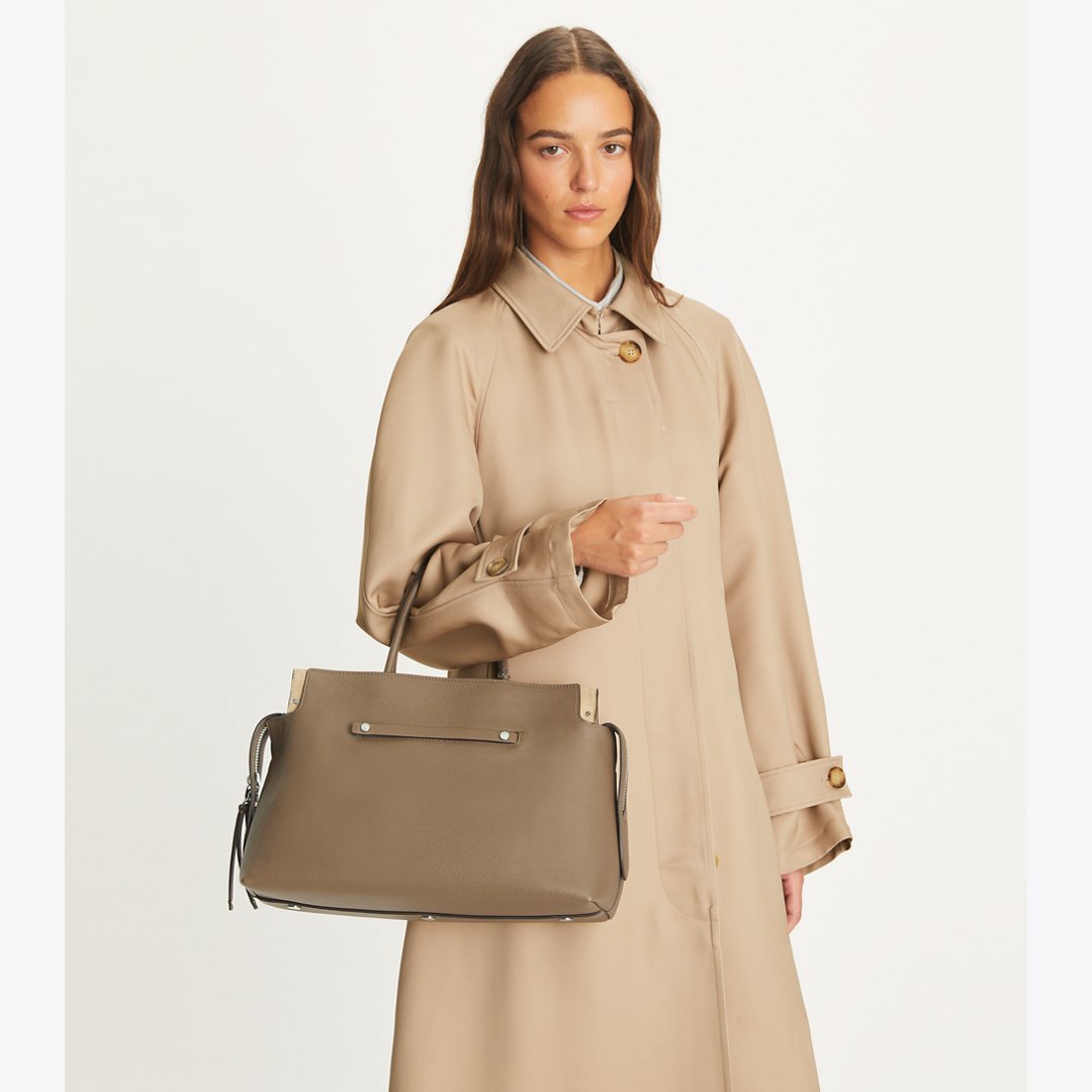 Tory Burch Large Mercer Pebbled Satchel Wild Mushroom
