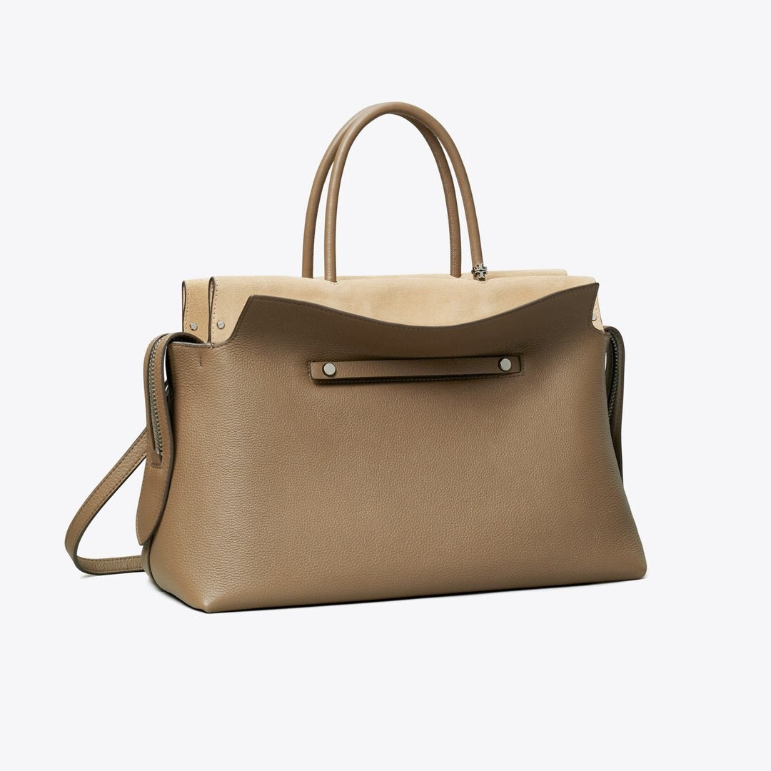 Tory Burch Large Mercer Pebbled Satchel Wild Mushroom