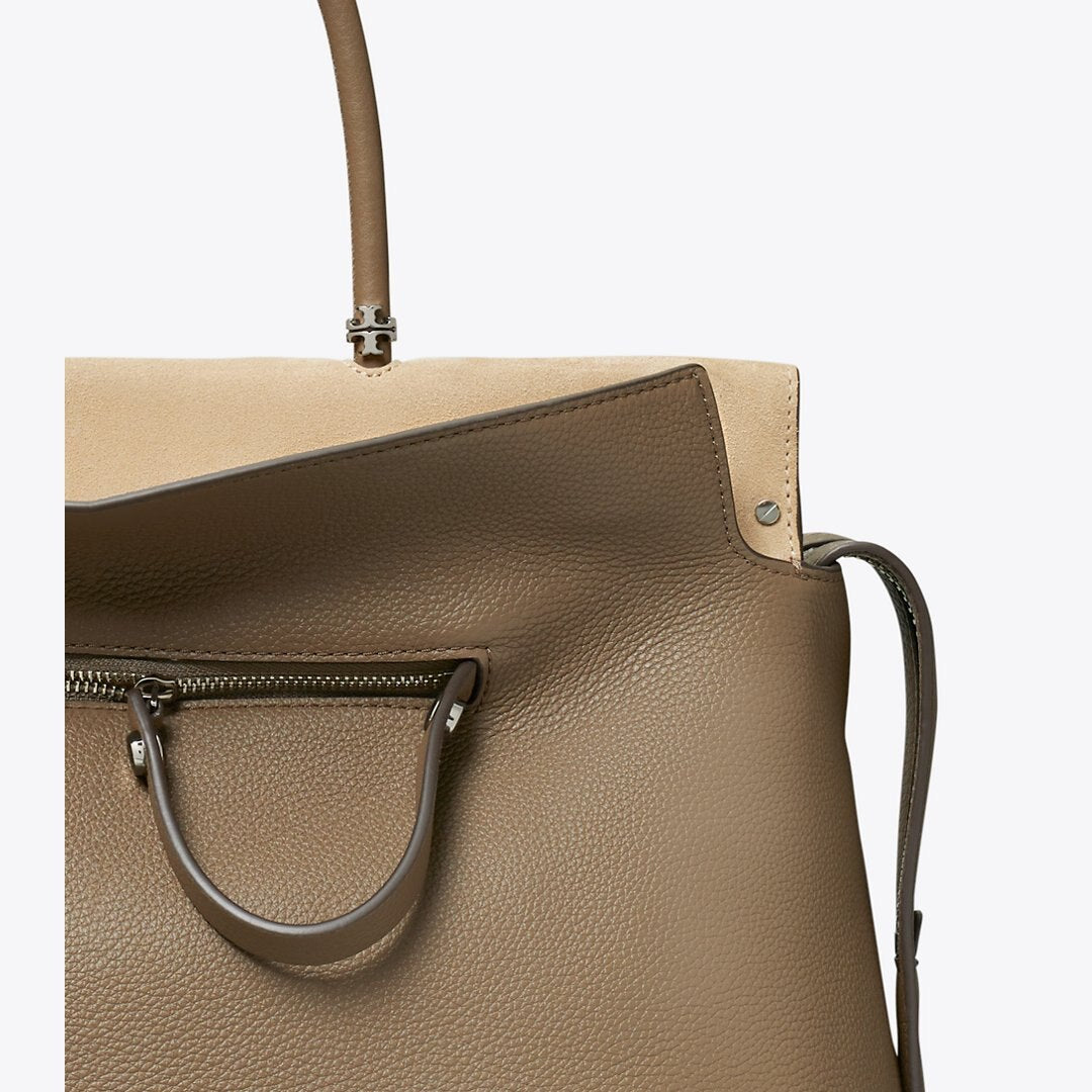 Tory Burch Large Mercer Pebbled Satchel Wild Mushroom