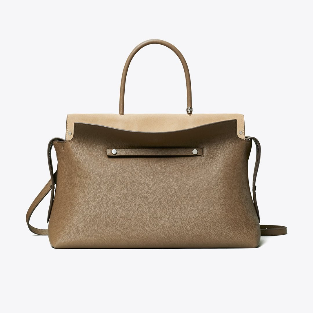 Tory Burch Large Mercer Pebbled Satchel Wild Mushroom