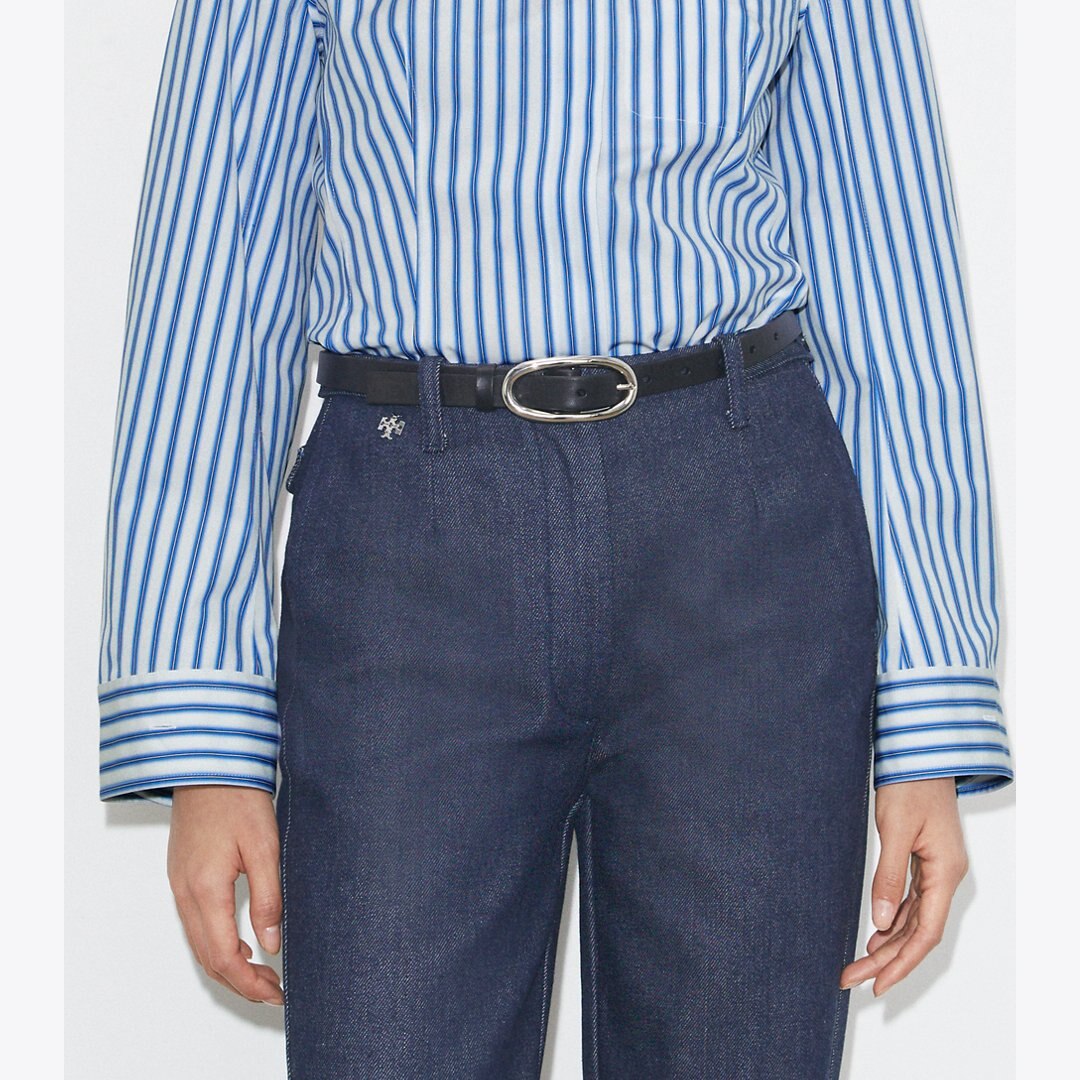 Tory Burch Large Pierced Buckle Belt Black/Silver