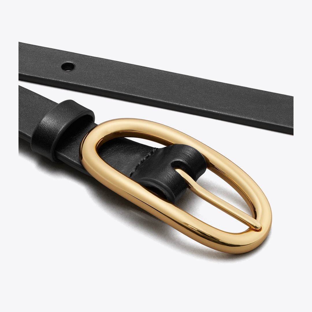 Tory Burch Large Pierced Buckle Belt BLACK/GOLD