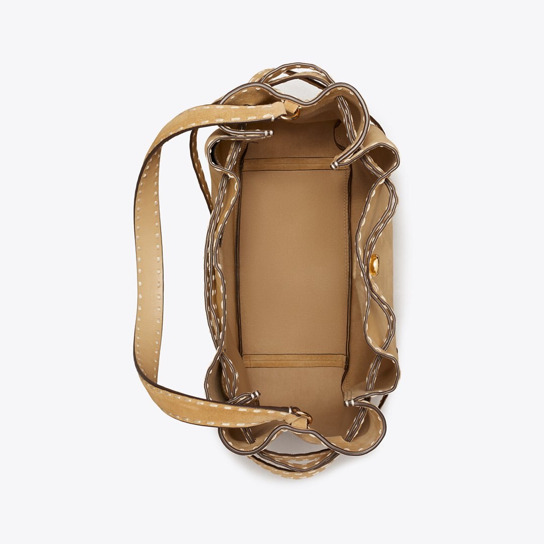 Tory Burch Large Romy Suede Pick Stitch Bucket Bag Butter