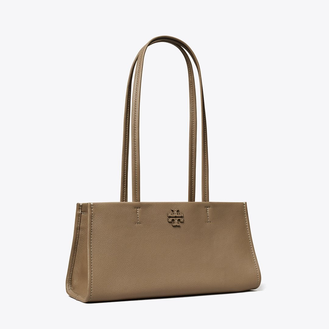 Tory Burch Leather East West Satchel Wild Mushroom front view with top handle