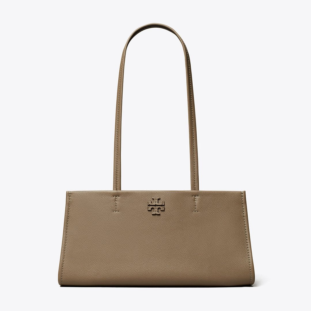 Tory Burch Leather East West Satchel Wild Mushroom crossbody strap detail