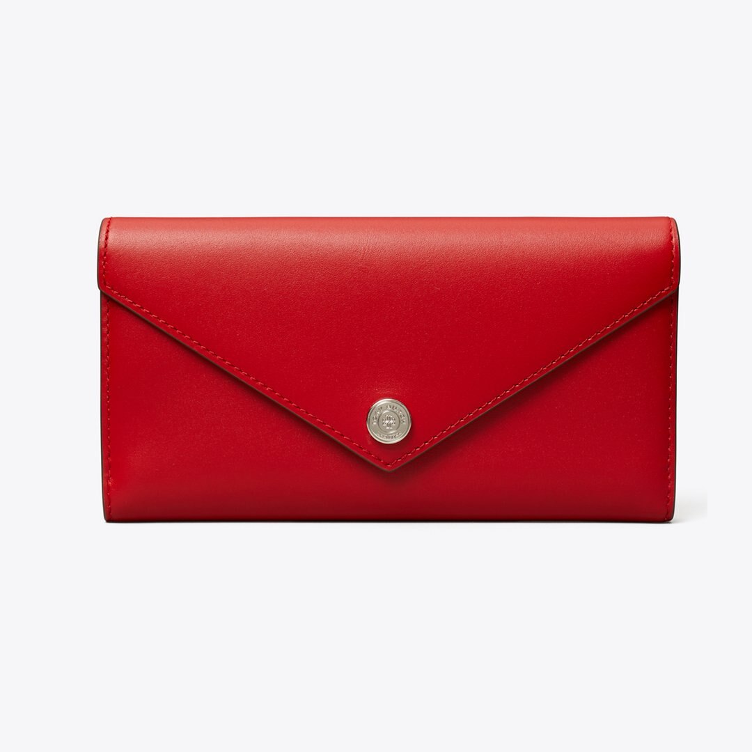 Tory Burch Leather Envelope Long Wallet Red Sky
