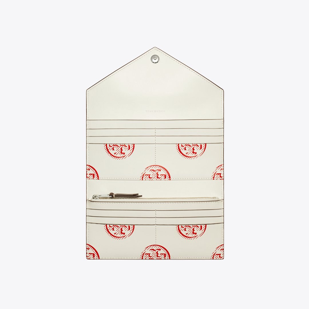Tory Burch Leather Envelope Long Wallet Red Sky
