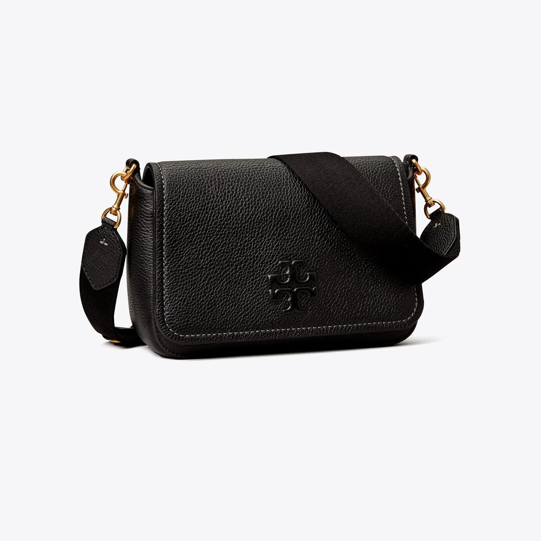 Tory Burch Leather Flap Crossbody Black