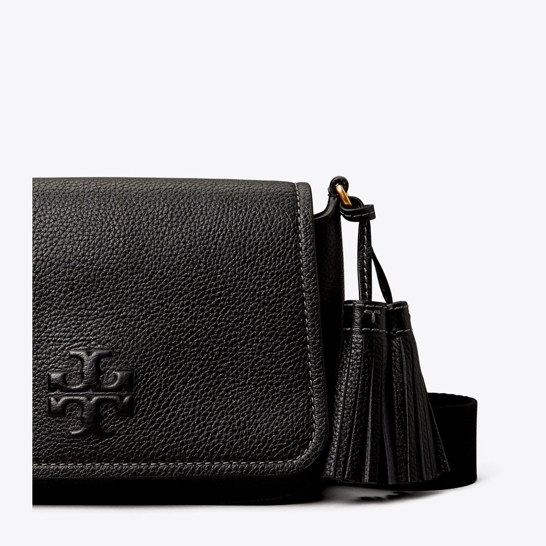 Tory Burch Leather Flap Crossbody Black