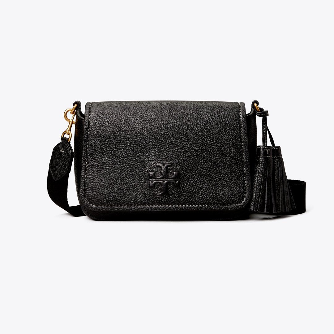 Tory Burch Leather Flap Crossbody Black