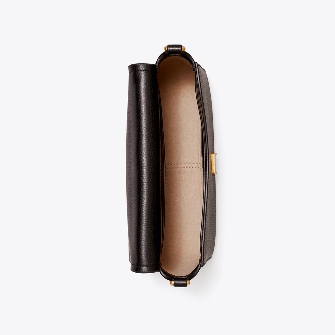Tory Burch Leather Flap Crossbody Black