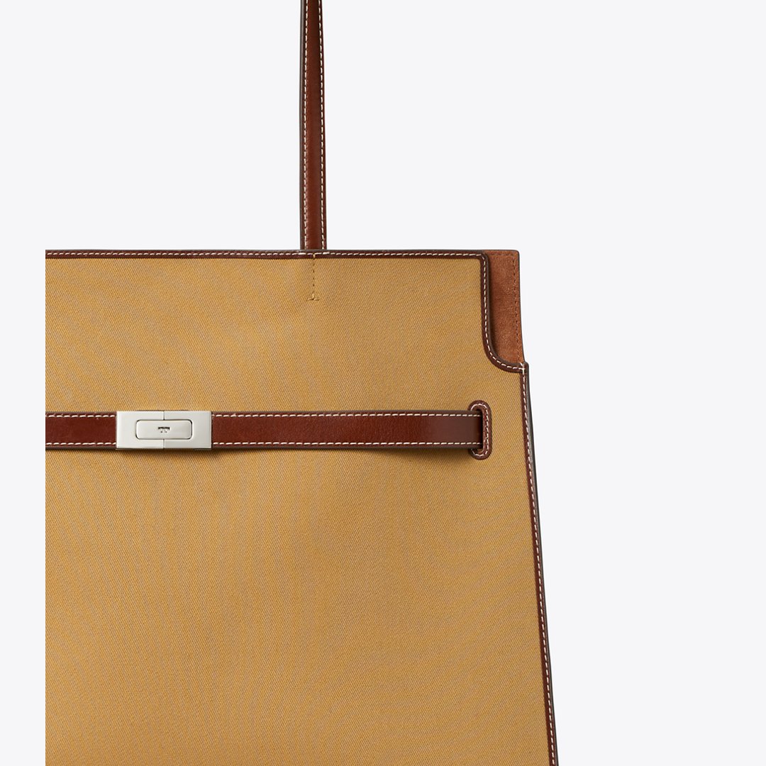 Tory Burch Lee Radziwill Canvas Tote Khaki