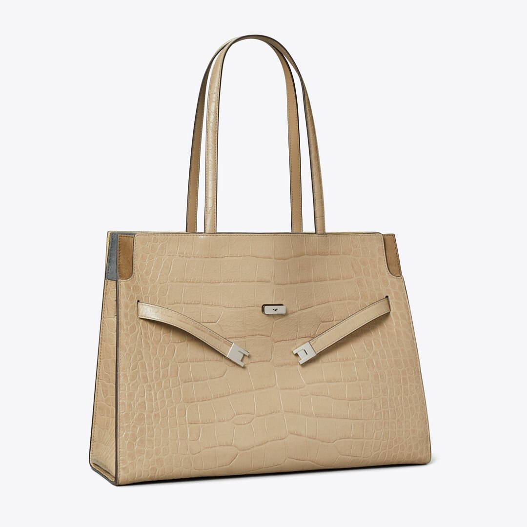Tory Burch Lee Radziwill Embossed Tote Light Hickory