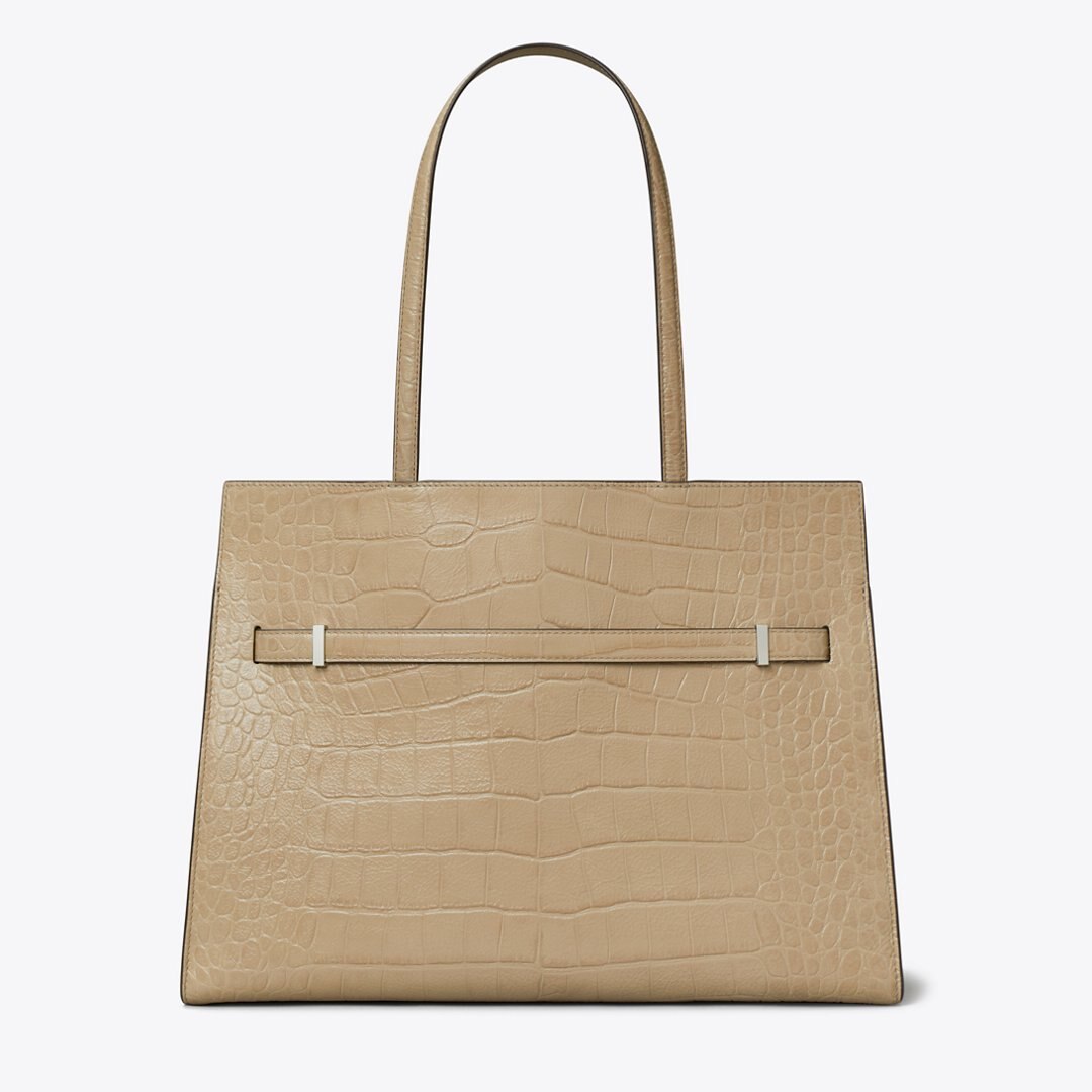 Tory Burch Lee Radziwill Embossed Tote Light Hickory