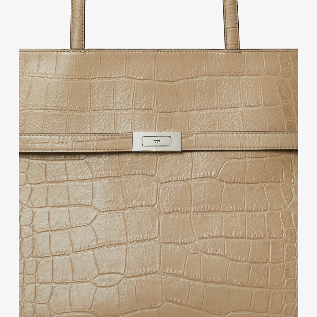 Tory Burch Lee Radziwill Embossed Tote Light Hickory