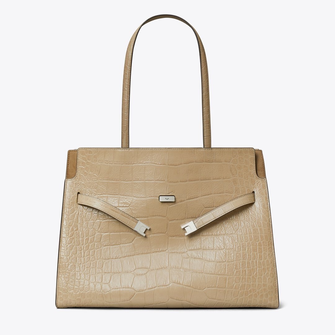 Tory Burch Lee Radziwill Embossed Tote Light Hickory