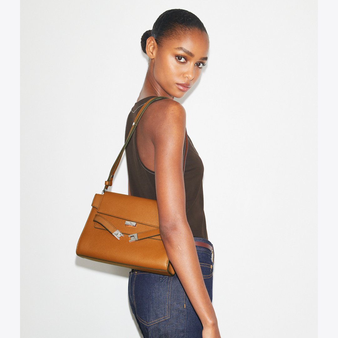 Tory Burch Lee Radziwill Pebbled Shoulder Bag BOURBON