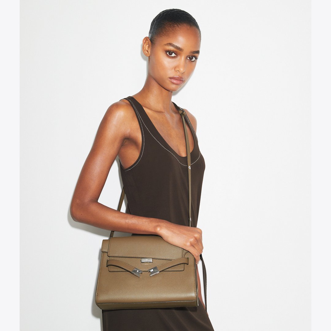 Tory Burch Lee Radziwill Pebbled Shoulder Bag Wild Mushroom