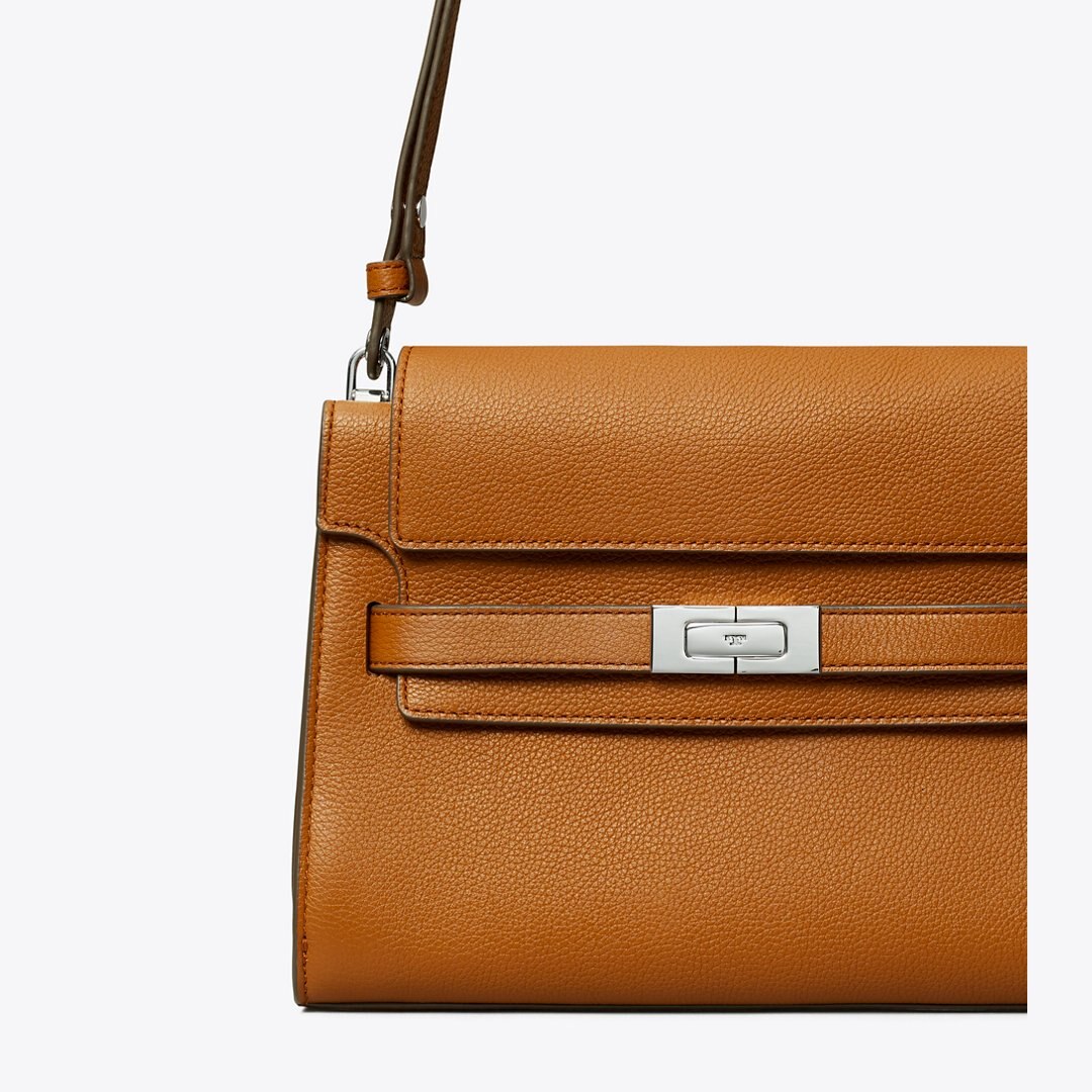 Tory Burch Lee Radziwill Pebbled Shoulder Bag BOURBON