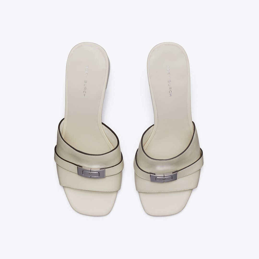 Tory Burch LeeLee Heeled Mule Light Cream
