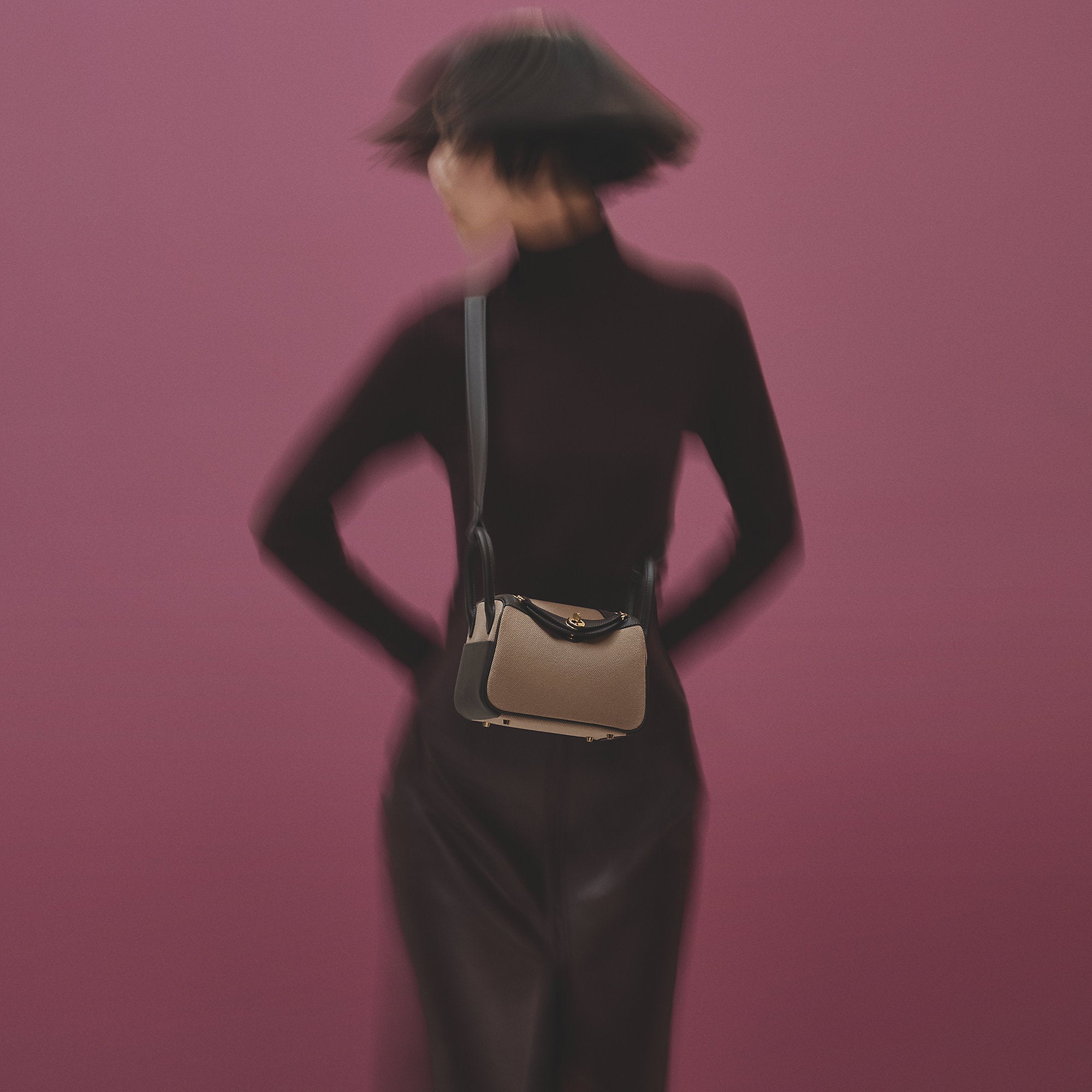 Hermes Lindy Ii Mini Bag Toile & Cuir Mousse