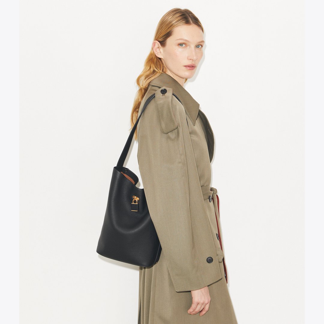 Tory Burch Lock Slim Bucket Bag Black