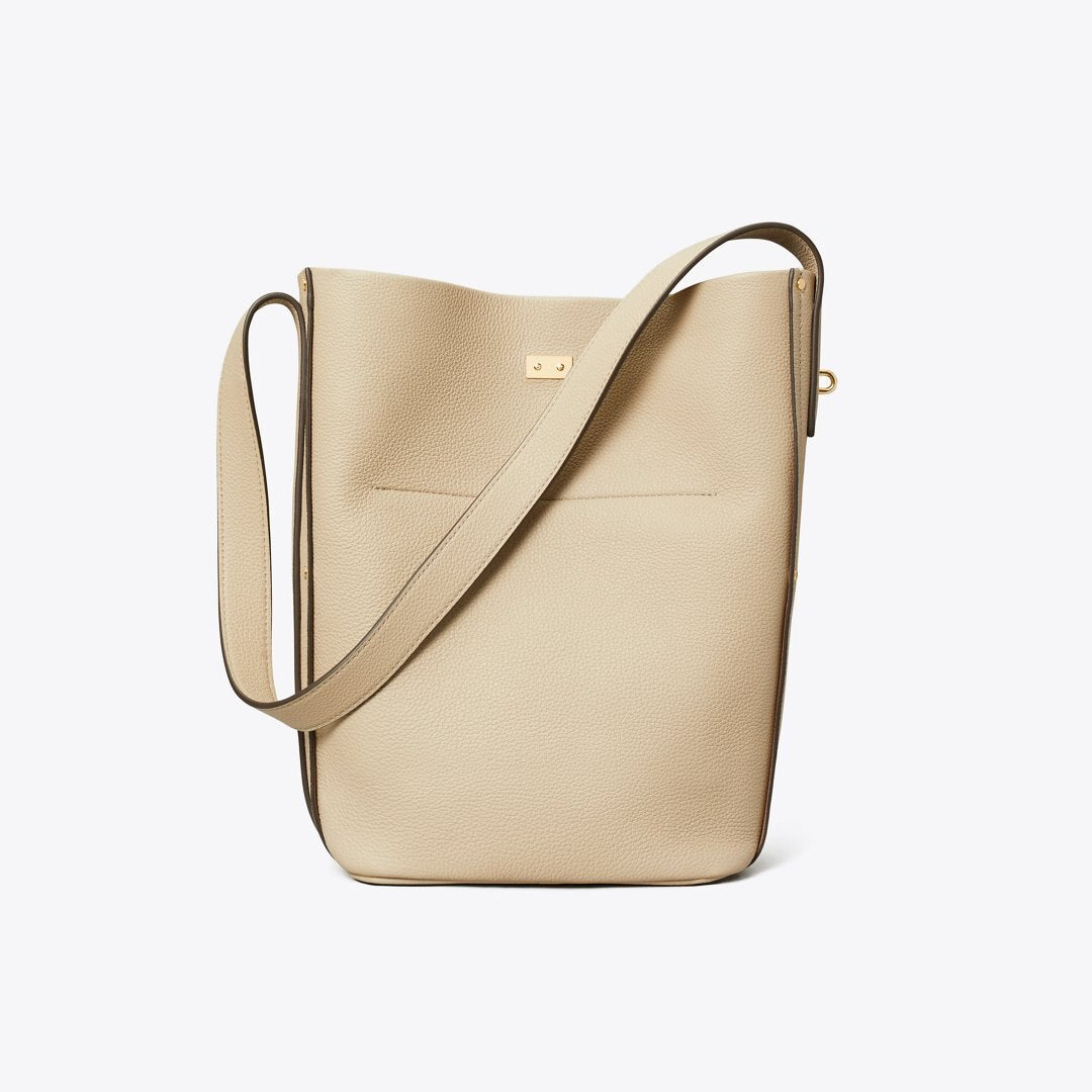 Tory Burch Lock Slim Bucket Bag Light Stone