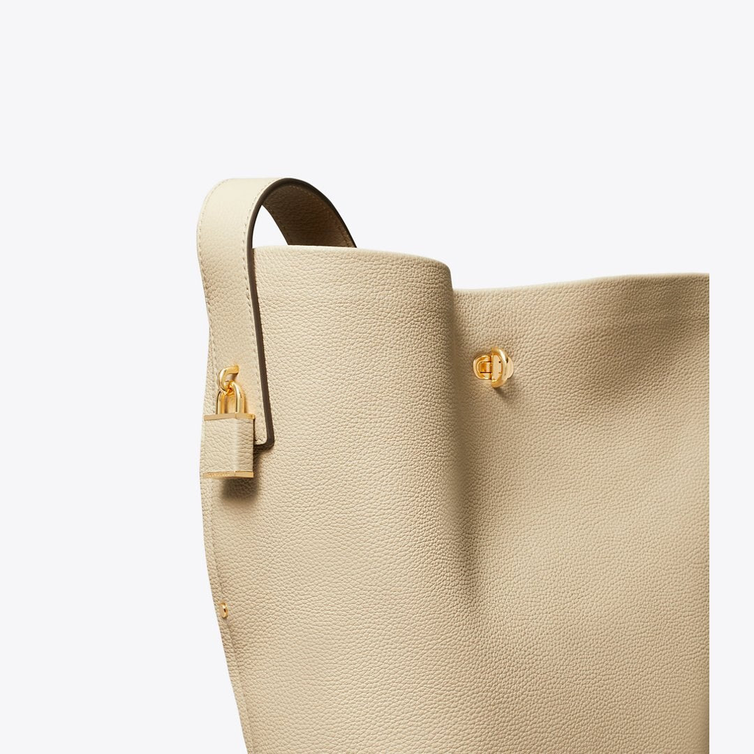 Tory Burch Lock Slim Bucket Bag Light Stone