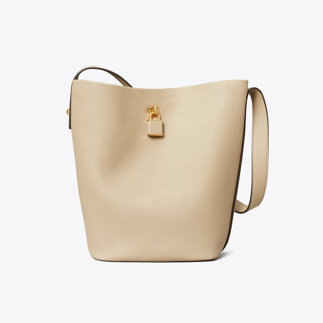 Tory Burch Lock Slim Bucket Bag Light Stone