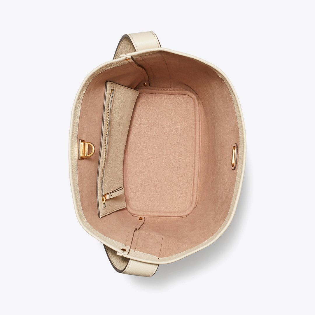 Tory Burch Lock Slim Bucket Bag Light Stone