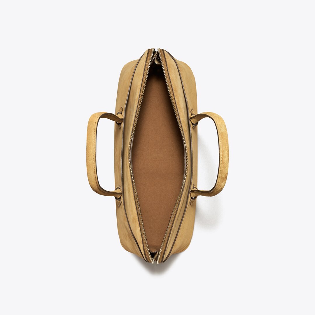 Tory Burch Lock Suede Satchel Toffee