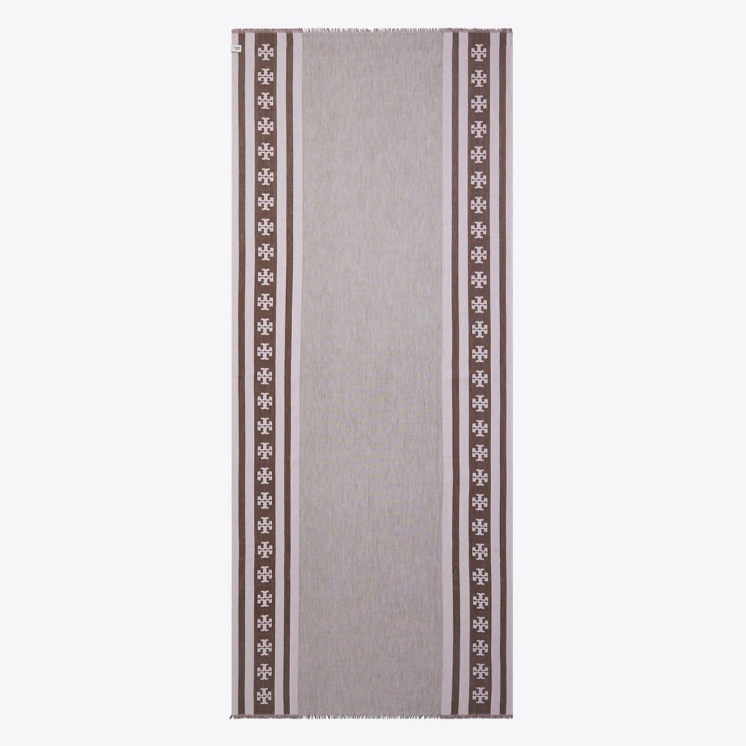 Tory Burch Logo Stripe Oblong Scarf Chocolate