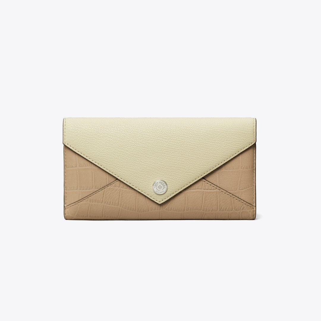 Tory Burch Long Colorblock Envelope Wallet Soft Custard Multi