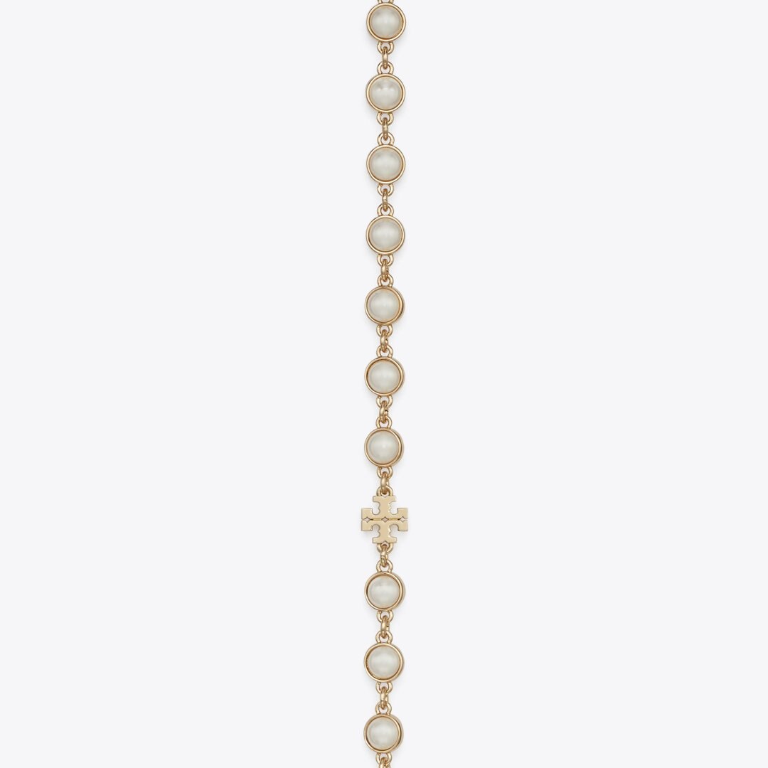 Tory Burch Long Pearl Necklace Light Brass / Pearl