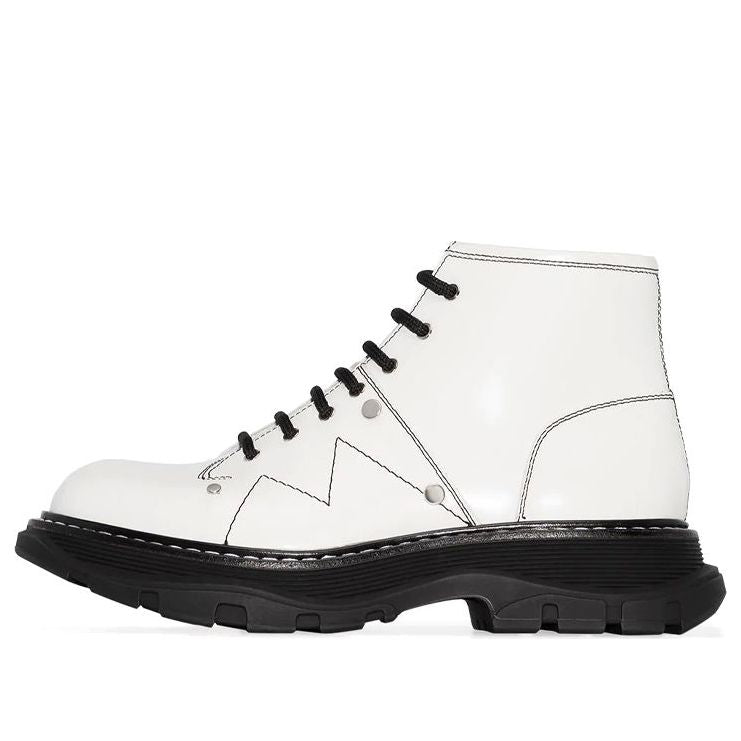 Alexander McQueen Tread Slick Lace Up Boot Ivory Black (Women's)