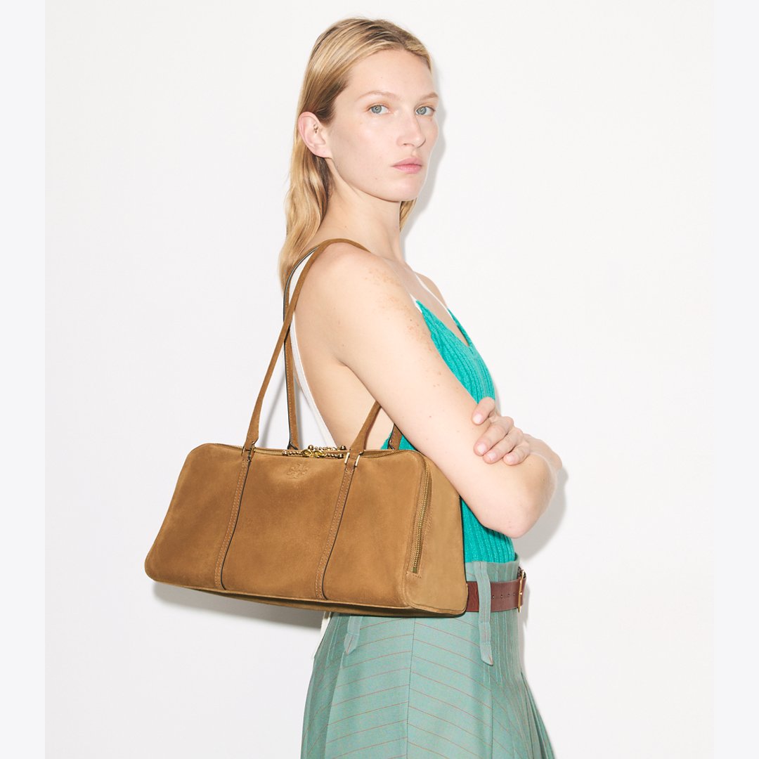 Tory Burch Marshmallow Suede Satchel CHICORY BROWN