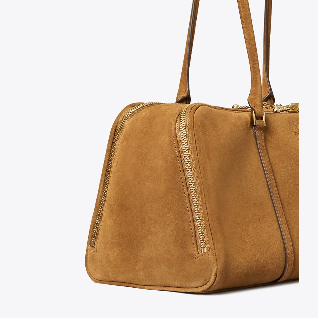 Tory Burch Marshmallow Suede Satchel CHICORY BROWN
