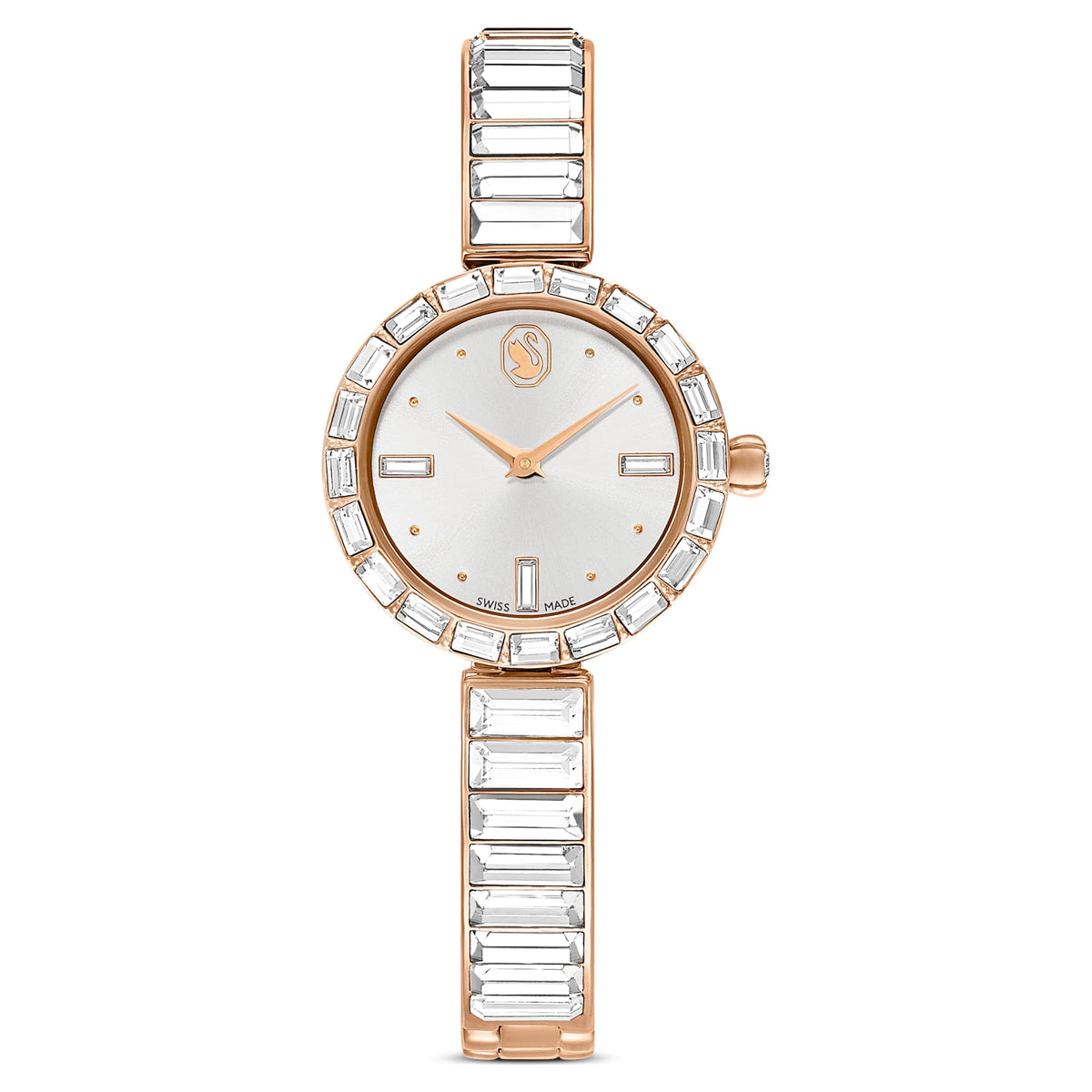 Swarovski Matrix Bangle Watch Swiss Made Crystal Bracelet White Rose Gold-Tone Finish SW5677484