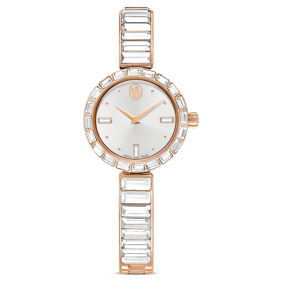 Swarovski Matrix Bangle Watch Swiss Made Crystal Bracelet White Rose Gold-Tone Finish SW5677484