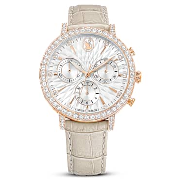 Swarovski Matrix Tennis Chrono Watch Swiss Made Leather Strap Beige Rose Gold-Tone Finish SW5702849