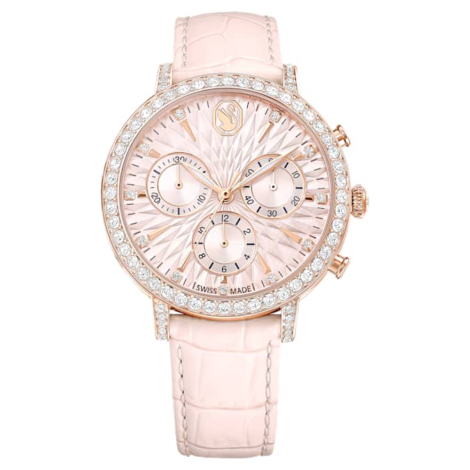 Swarovski Matrix Tennis Chrono Watch Swiss Made Leather Strap Pink Rose Gold-Tone Finish SW5698300