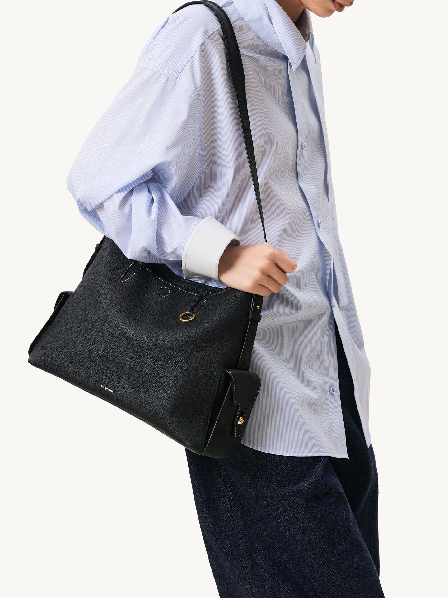 Songmont Medium Yore Hobo Bag Onyx Grain