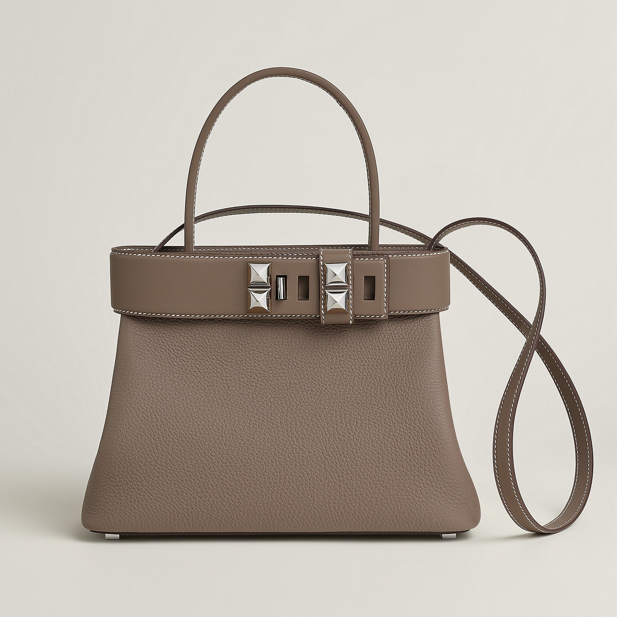 Hermes Medor Clous bag in Toupe, Togo and Swift calfskin, front view