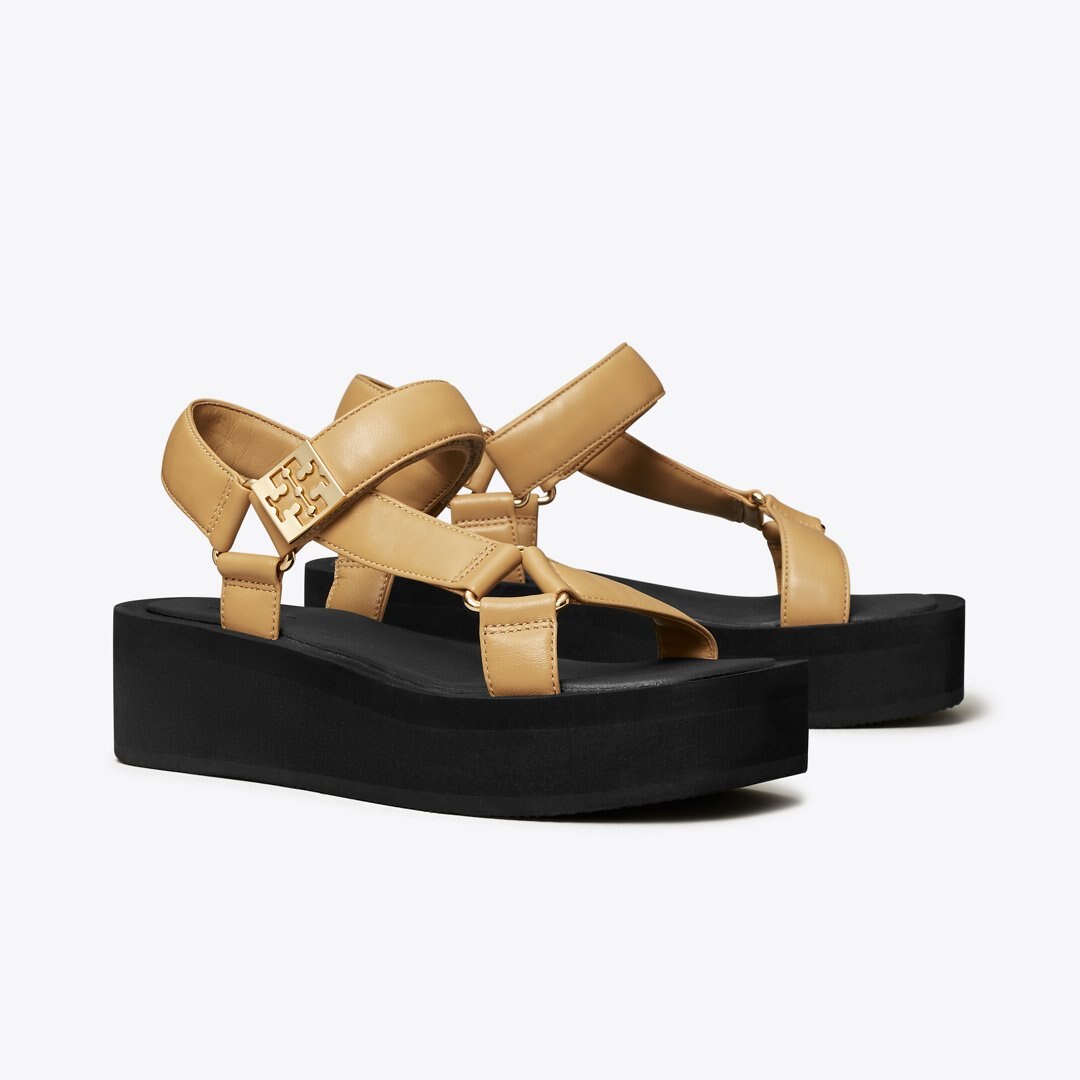 Tory Burch Mellow Platform Sandal GINGER SHORTBREAD / GOLD / PERFECT BLACK