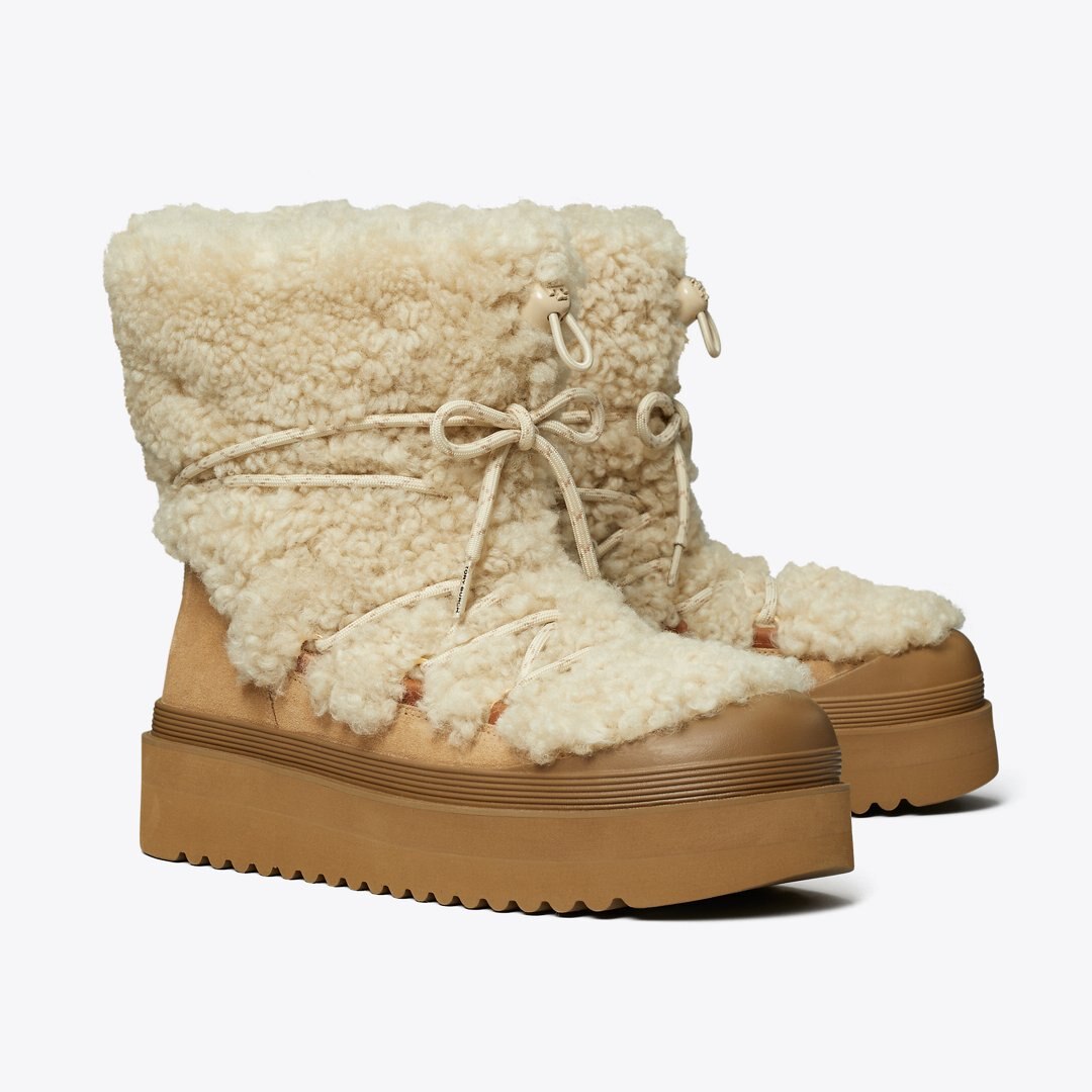 Tory Burch Mellow Shearling Lace-Up Boot BUTTERMILK / LIGHT CHESTNUT
