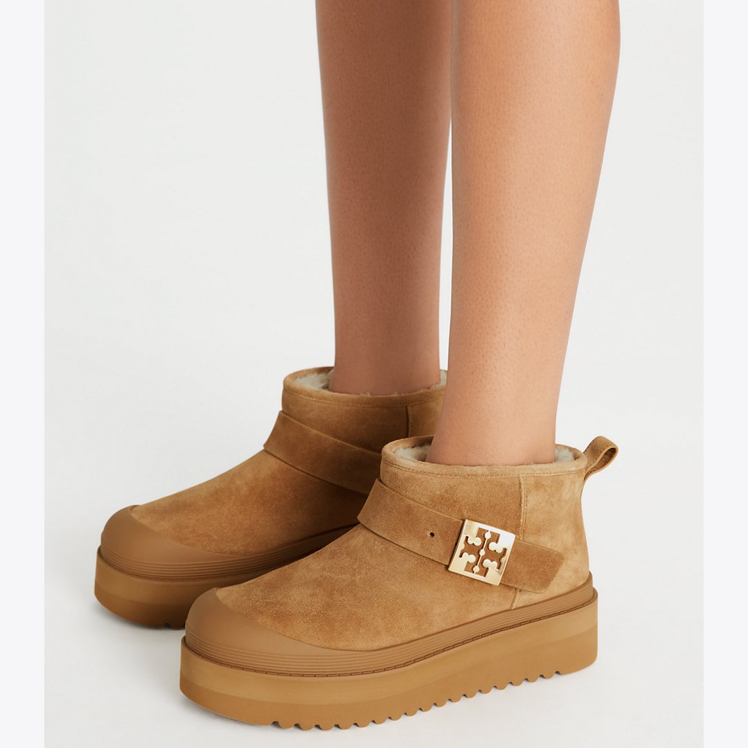 Tory Burch Mellow Shearling Platform Boot CHESTNUT / GOLD