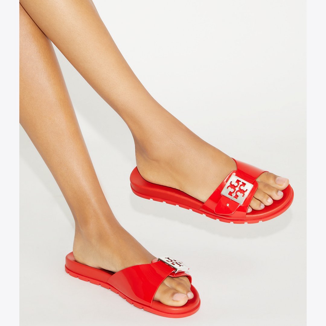 Tory Burch Mellow Slide LIPSTICK RED / SILVER