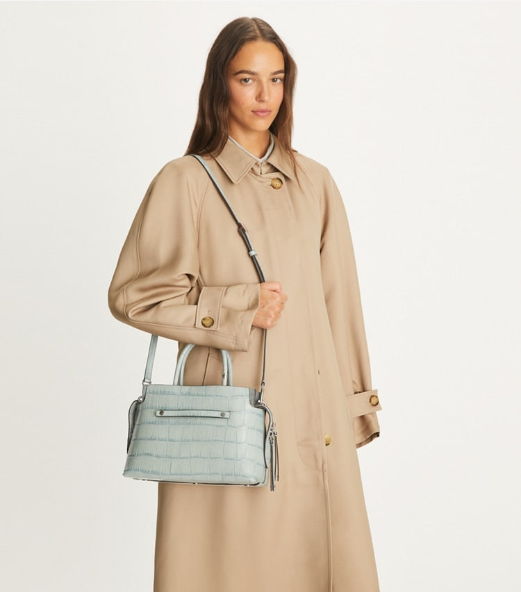 Mercer Croc-Embossed Satchel Blue Celadon Blue Celadon