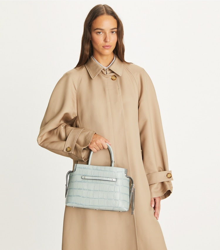 Mercer Croc-Embossed Satchel Blue Celadon Blue Celadon