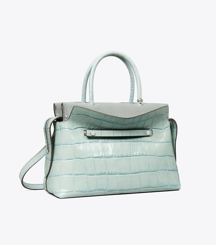 Mercer Croc-Embossed Satchel Blue Celadon Blue Celadon